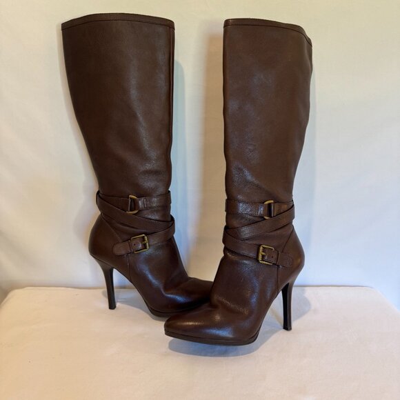 RALPH LAUREN LAVEDA BROWN LEATHER KNEE-HIGH BOOTS - Picture 7 of 11